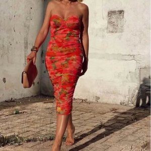 ZARA floral print tulle corset dress